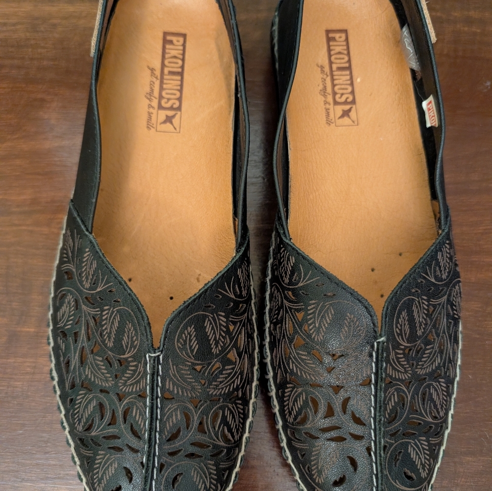 PIKOLINOS Black Laser-Cut Leather Loafers Sz 37 - Picture 5 of 7